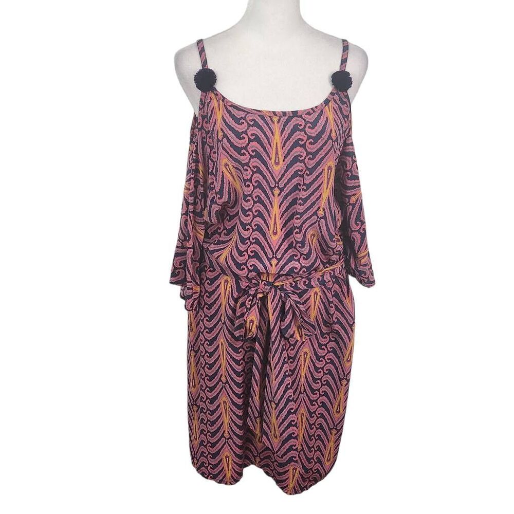 Figue Navy and Pink Shift Dress with Sash Size Small Pink Silk Dress
